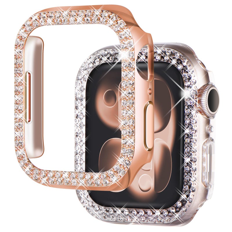 NewWays 2-Pack Bling Compatible for Apple Watch Cases 42mm Series 3 2 1, Protective Bumper for iWatch Series 1/2/3 42mm, Rose Gold/Clear - Image 1